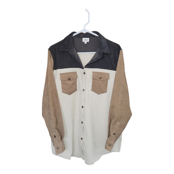 BKE Color Block Corduroy Shirt, size Small (Cream - Picture 2 of 11